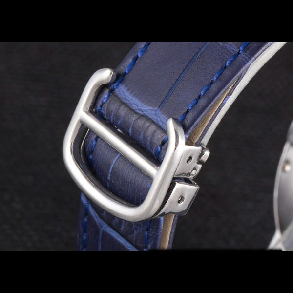 Cartier Ballon Bleu Silver Bezel with Dark Blue Dial and Dark Blue Leather Band new59645