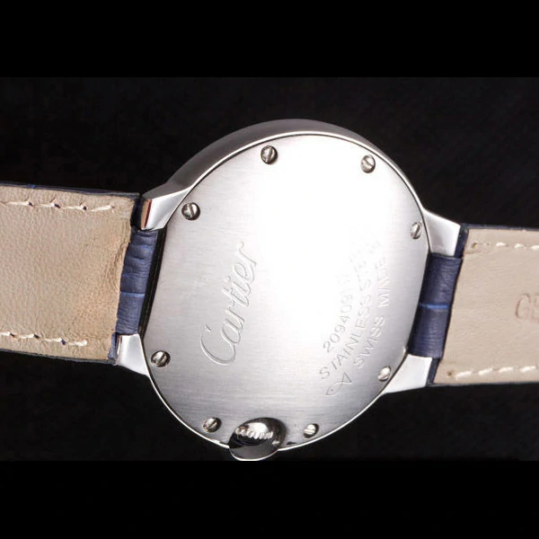 Cartier Ballon Bleu Silver Bezel with Dark Blue Dial and Dark Blue Leather Band new59645