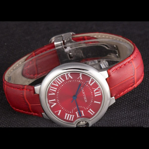 Cartier Ballon Bleu Silver Bezel with Red Dial and Red Leather Band new59646