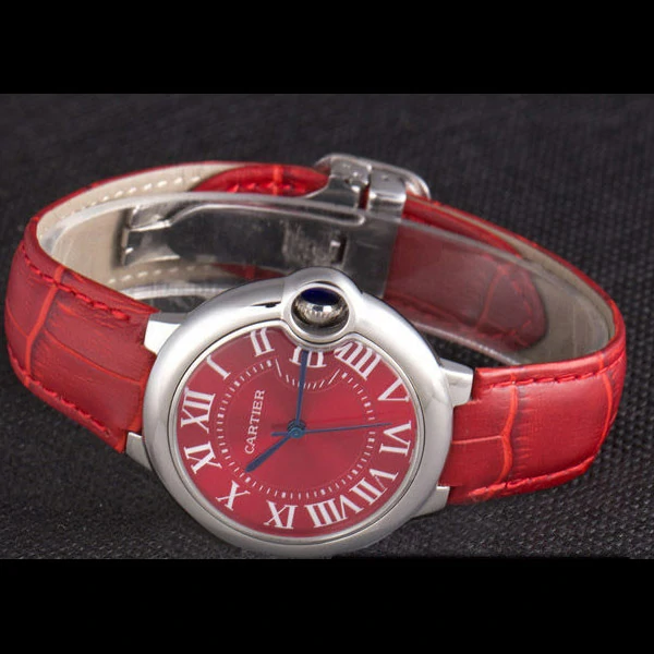 Cartier Ballon Bleu Silver Bezel with Red Dial and Red Leather Band new59646