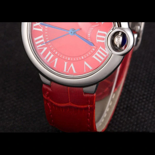 Cartier Ballon Bleu Silver Bezel with Red Dial and Red Leather Band new59646