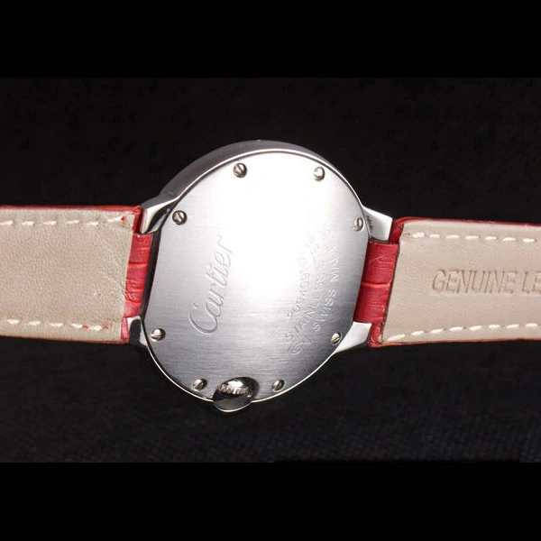 Cartier Ballon Bleu Silver Bezel with Red Dial and Red Leather Band new59646
