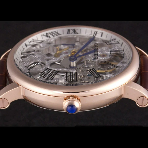 Cartier Luxury Skeleton Watch with Rose Gold Bezel and Brown Leather Band new59647