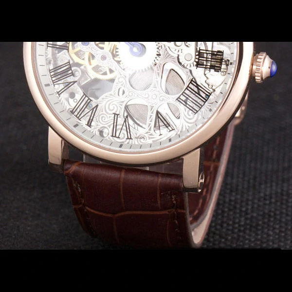 Cartier Luxury Skeleton Watch with Rose Gold Bezel and Brown Leather Band new59647