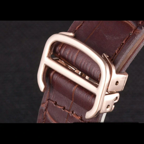 Cartier Luxury Skeleton Watch with Rose Gold Bezel and Brown Leather Band new59647
