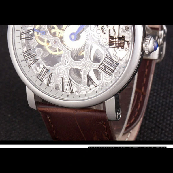 Cartier Luxury Skeleton Watch with Silver Bezel and Brown Leather Band new59648