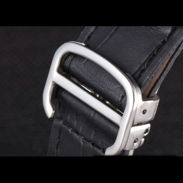 Cartier Luxury Skeleton Watch with Silver Bezel and Black Leather Band new59649