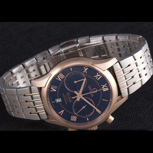 Omega DeVille Two Tone Links Black Dial new59652