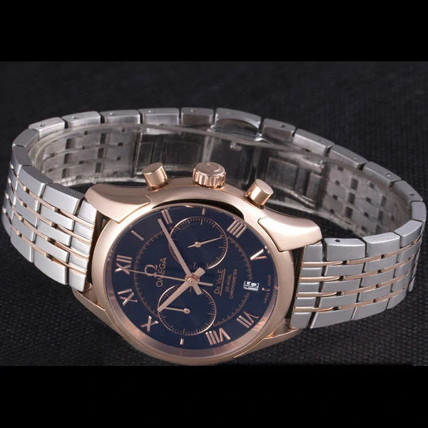 Omega DeVille Two Tone Links Black Dial new59652