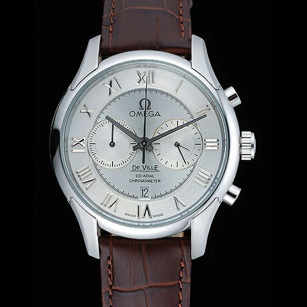 Omega DeVille Silver Bezel with White Dial and Brown Leather Strap new59656