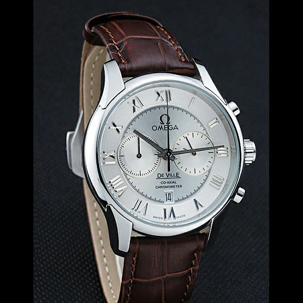 Omega DeVille Silver Bezel with White Dial and Brown Leather Strap new59656