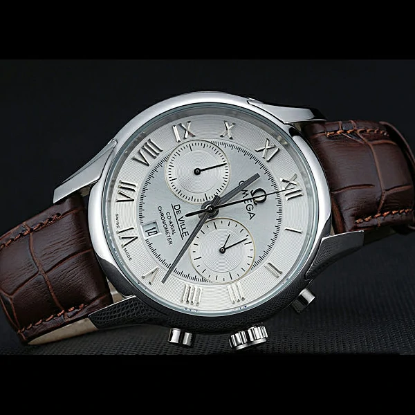 Omega DeVille Silver Bezel with White Dial and Brown Leather Strap new59656