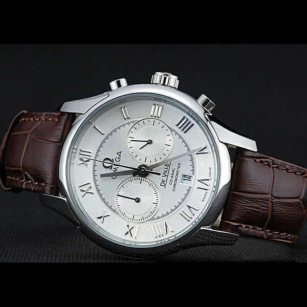 Omega DeVille Silver Bezel with White Dial and Brown Leather Strap new59656
