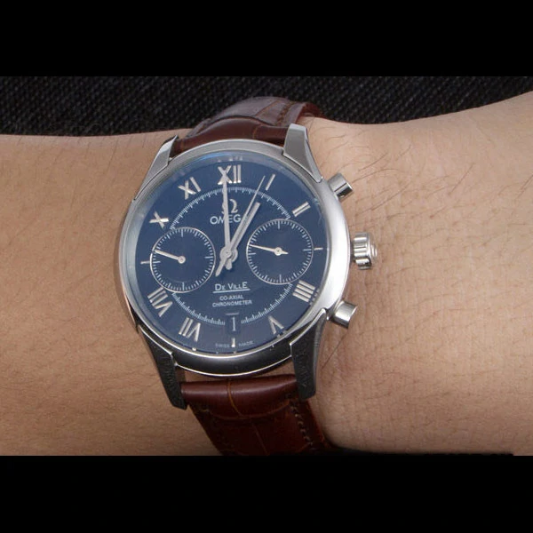 Omega DeVille Silver Bezel with Blue Dial and Brown Leather Strap new59657