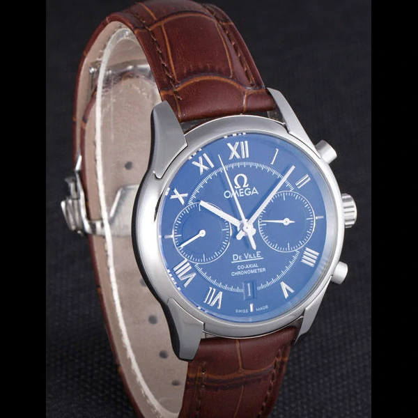 Omega DeVille Silver Bezel with Blue Dial and Brown Leather Strap new59657