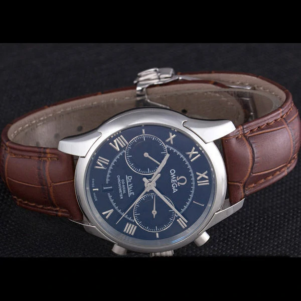 Omega DeVille Silver Bezel with Blue Dial and Brown Leather Strap new59657
