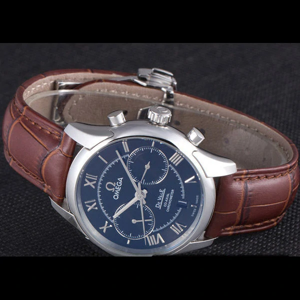 Omega DeVille Silver Bezel with Blue Dial and Brown Leather Strap new59657