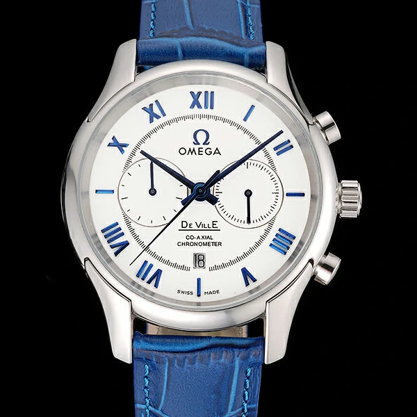Omega DeVille Silver Bezel with White Dial and Blue Leather Strap new59658