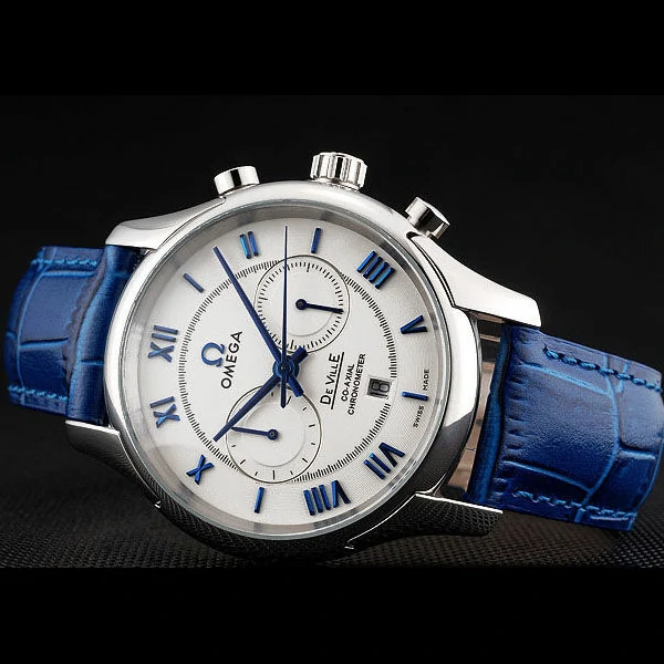 Omega DeVille Silver Bezel with White Dial and Blue Leather Strap new59658
