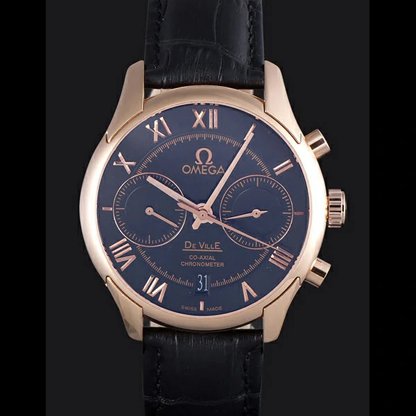 Omega DeVille Rose Gold Bezel with Black Dial and Black Leather Strap new59659