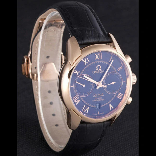 Omega DeVille Rose Gold Bezel with Black Dial and Black Leather Strap new59659