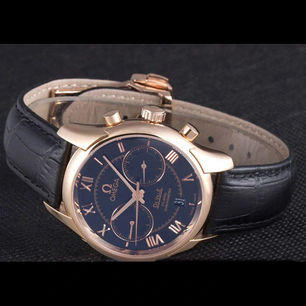 Omega DeVille Rose Gold Bezel with Black Dial and Black Leather Strap new59659