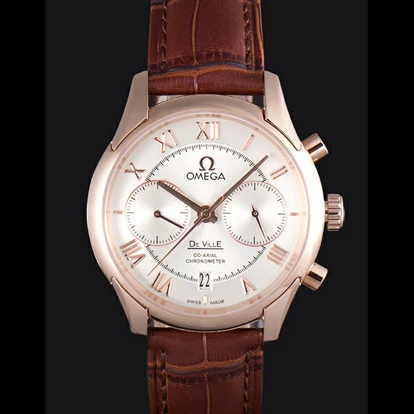Omega DeVille Rose Gold Bezel with White Dial and Brown Leather Strap new59660