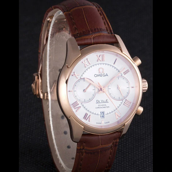Omega DeVille Rose Gold Bezel with White Dial and Brown Leather Strap new59660