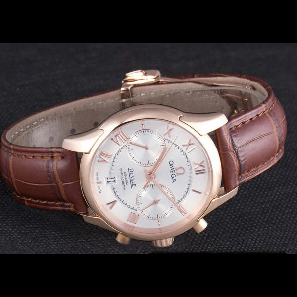 Omega DeVille Rose Gold Bezel with White Dial and Brown Leather Strap new59660