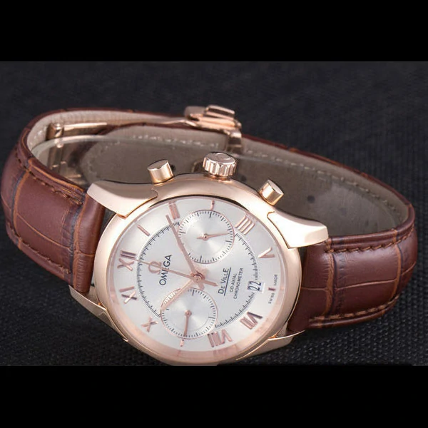 Omega DeVille Rose Gold Bezel with White Dial and Brown Leather Strap new59660