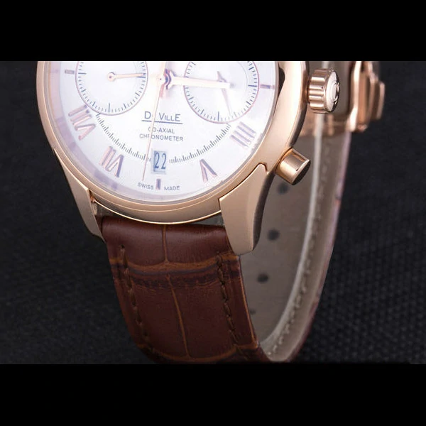 Omega DeVille Rose Gold Bezel with White Dial and Brown Leather Strap new59660