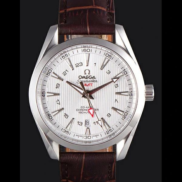 Omega Seamaster Silver Bezel with White Dial and Brown Leather Band new59663