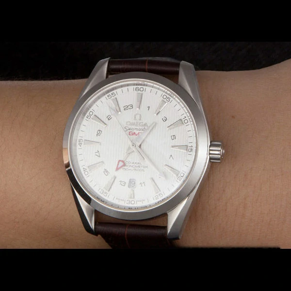Omega Seamaster Silver Bezel with White Dial and Brown Leather Band new59663