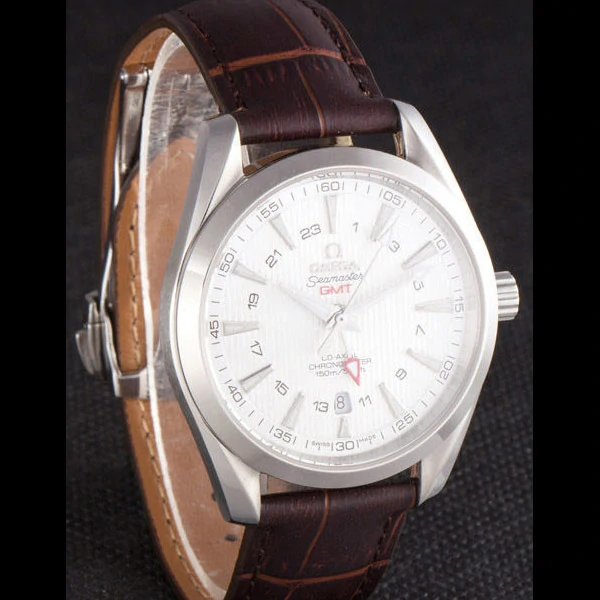 Omega Seamaster Silver Bezel with White Dial and Brown Leather Band new59663