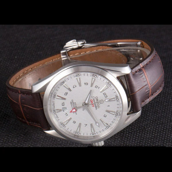 Omega Seamaster Silver Bezel with White Dial and Brown Leather Band new59663