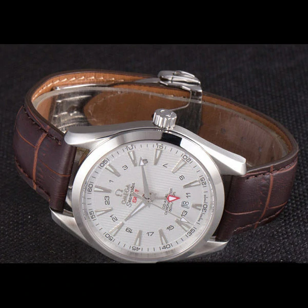 Omega Seamaster Silver Bezel with White Dial and Brown Leather Band new59663