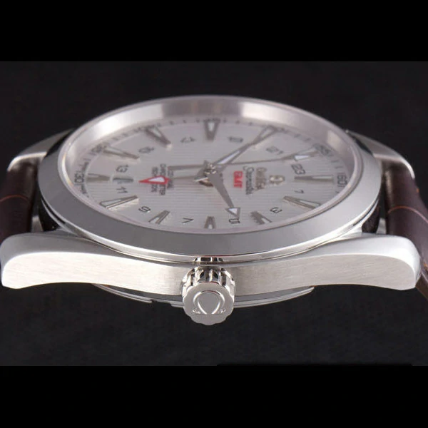 Omega Seamaster Silver Bezel with White Dial and Brown Leather Band new59663
