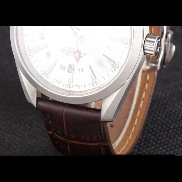 Omega Seamaster Silver Bezel with White Dial and Brown Leather Band new59663