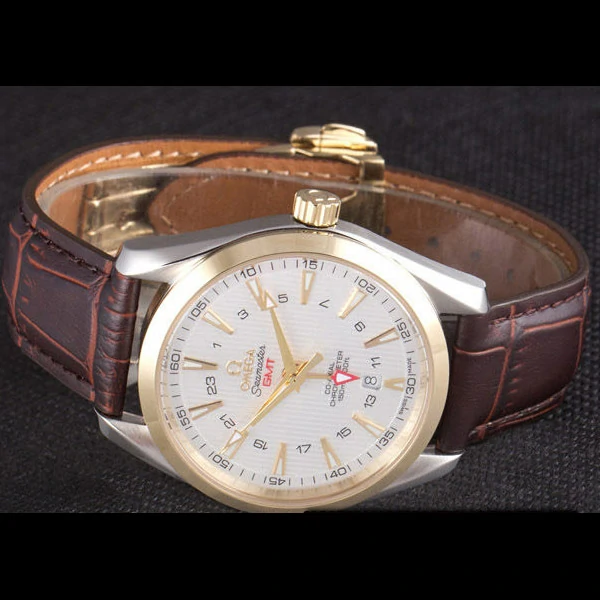 Omega Seamaster Gold Bezel with White Dial and Brown Leather Band new59665