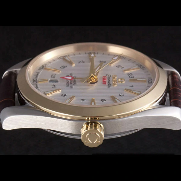 Omega Seamaster Gold Bezel with White Dial and Brown Leather Band new59665