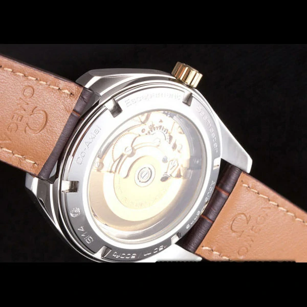 Omega Seamaster Gold Bezel with White Dial and Brown Leather Band new59665