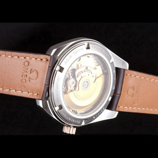 Omega Seamaster Rose Gold Bezel with White Dial and Brown Leather Band new59666