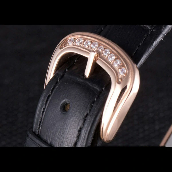 Frank Muller Heart Diamond Gold Bezel Black Leather Band new59681