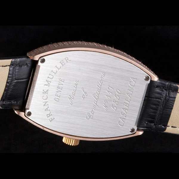 Frank Muller Heart Diamond Gold Bezel Black Leather Band new59681
