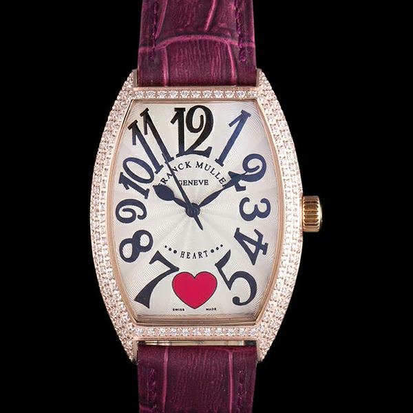 Frank Muller Heart Diamond Gold Bezel Purple Leather Band new59683