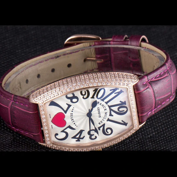 Frank Muller Heart Diamond Gold Bezel Purple Leather Band new59683