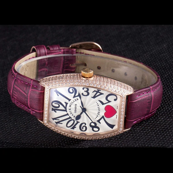 Frank Muller Heart Diamond Gold Bezel Purple Leather Band new59683