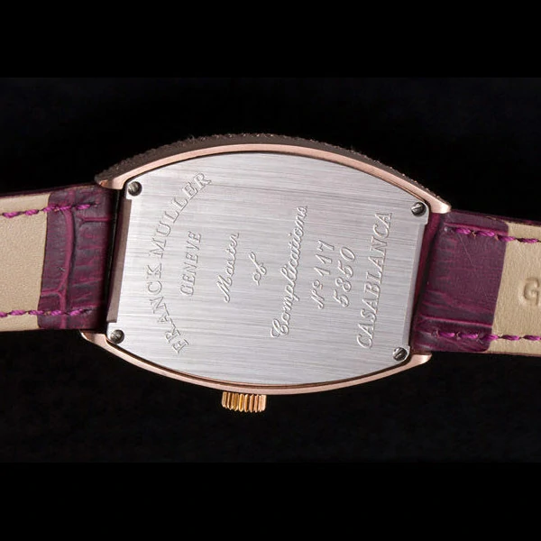 Frank Muller Heart Diamond Gold Bezel Purple Leather Band new59683