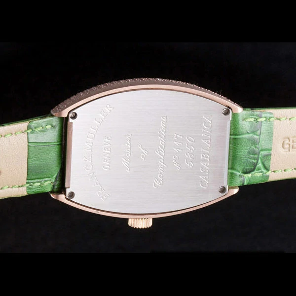 Frank Muller Heart Diamond Gold Bezel Green Leather Band new59684
