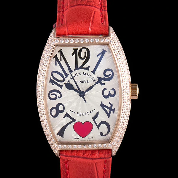 Frank Muller Heart Diamond Gold Bezel Red Leather Band new59685